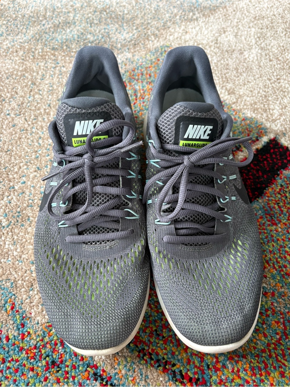 Nike Gray and Green Lunarglide 8 Running Shoes